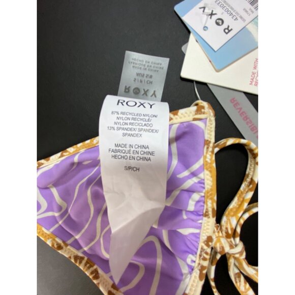 Roxy Reversible Triangle Bikini‎ Small Purple & Gold Swirl Floral Beach Swimwear - Picture 6 of 9